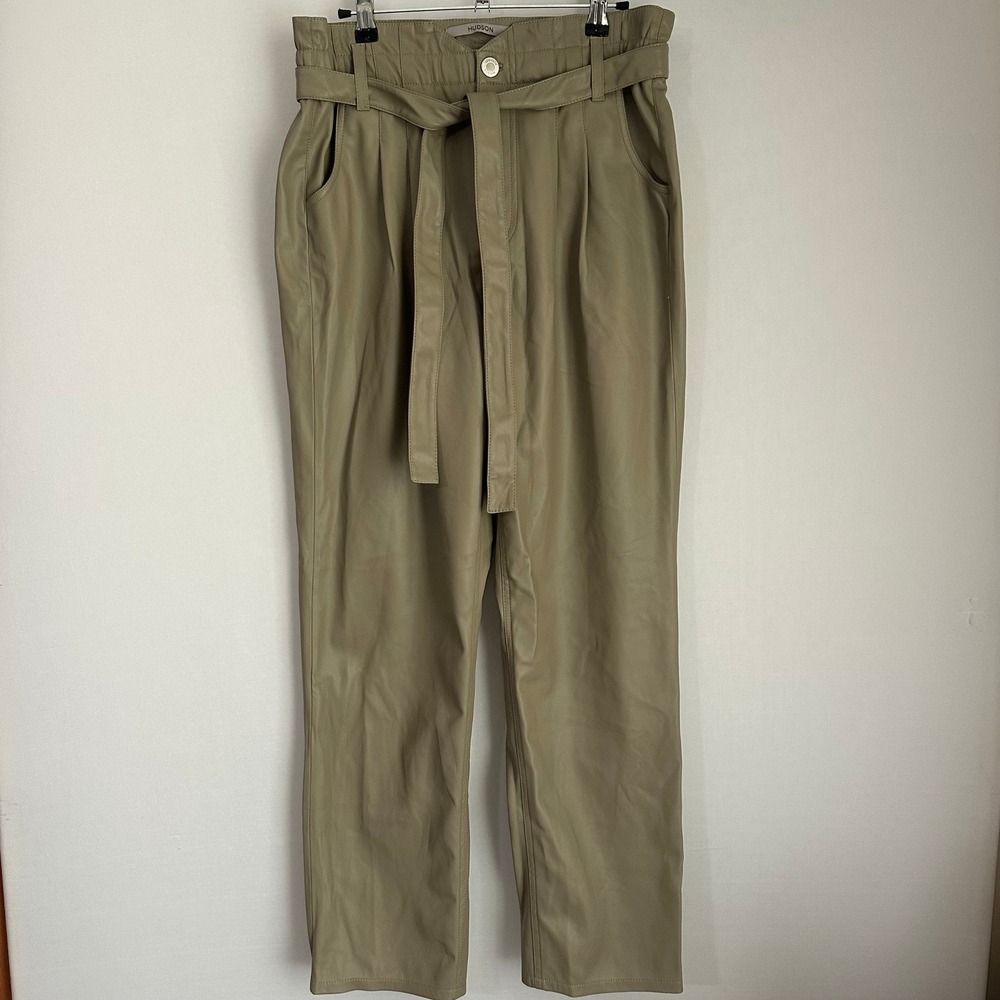 NWT Hudson Remi Chinchilla Faux Leather Pants Size 30 Belted High Waist Straight